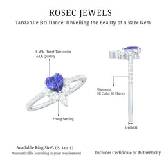 Natural Tanzanite Diamond Heart Promise Ring for Engagement