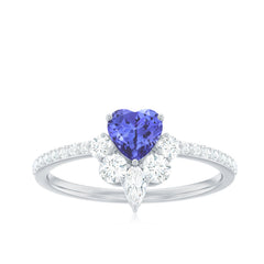 Natural Tanzanite Diamond Heart Promise Ring for Engagement