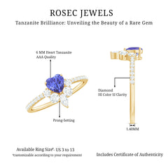 Natural Tanzanite Diamond Heart Promise Ring for Engagement