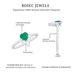Natural Emerald Heart Promise Ring with Diamond