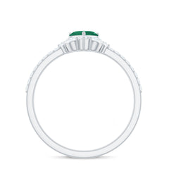 Natural Emerald Heart Promise Ring with Diamond