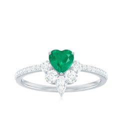 Natural Emerald Heart Promise Ring with Diamond
