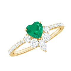 Natural Emerald Heart Promise Ring with Diamond