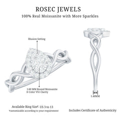 Illusion Set Round Moissanite Crossover Halo Engagement Ring