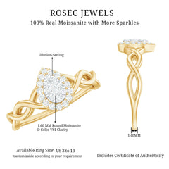 Illusion Set Round Moissanite Crossover Halo Engagement Ring