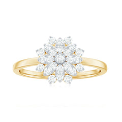 Cubic Zirconia Flower Cluster Engagement Ring in Gold