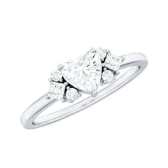 Heart Shape Moissanite Engagement Ring with Cluster Stones