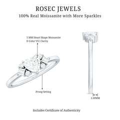 Heart Shape Moissanite Engagement Ring with Cluster Stones