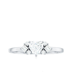 Heart Shape Moissanite Engagement Ring with Cluster Stones