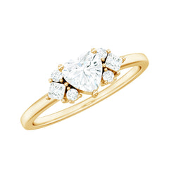 Heart Shape Moissanite Engagement Ring with Cluster Stones
