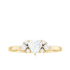 Heart Shape Moissanite Engagement Ring with Cluster Stones