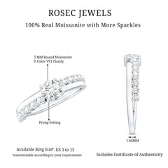Round Cut Moissanite Engagement Ring with Side Stones