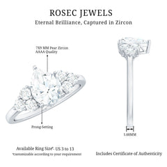 Zircon Teardrop Engagement Ring with Cluster Accent