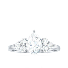 Zircon Teardrop Engagement Ring with Cluster Accent