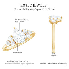 Zircon Teardrop Engagement Ring with Cluster Accent