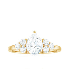 Zircon Teardrop Engagement Ring with Cluster Accent
