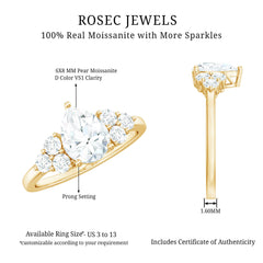 Certified 1.3 Carat Moissanite Pear Engagement Ring with Trio