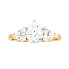 Certified 1.3 Carat Moissanite Pear Engagement Ring with Trio