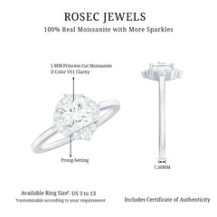 Princess Cut Moissanite Floral Engagement Ring for Women