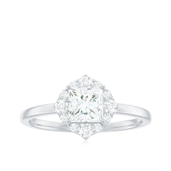 Princess Cut Moissanite Floral Engagement Ring for Women