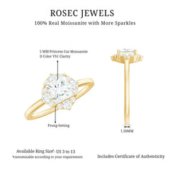 Princess Cut Moissanite Floral Engagement Ring for Women