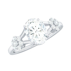 Split Shank Oval Cut Zircon Cocktail Flower Ring in Gold