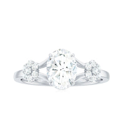 Split Shank Oval Cut Zircon Cocktail Flower Ring in Gold