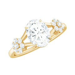 Split Shank Oval Cut Zircon Cocktail Flower Ring in Gold