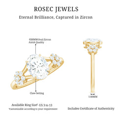 Split Shank Oval Cut Zircon Cocktail Flower Ring in Gold