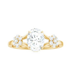 Split Shank Oval Cut Zircon Cocktail Flower Ring in Gold