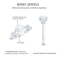 Oval Cut Moissanite Flower Engagement Ring in Split Shank