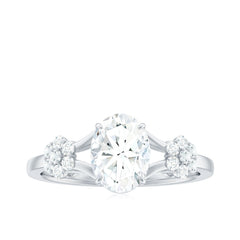 Oval Cut Moissanite Flower Engagement Ring in Split Shank