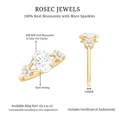 Oval Cut Moissanite Flower Engagement Ring in Split Shank