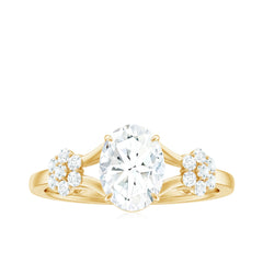 Oval Cut Moissanite Flower Engagement Ring in Split Shank
