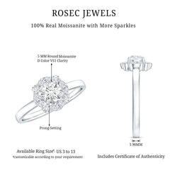 Round Moissanite Halo Engagement Ring for Women