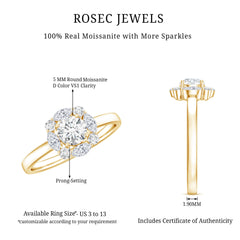 Round Moissanite Halo Engagement Ring for Women