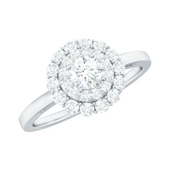 Certified Round Moissanite Double Halo Engagement Ring