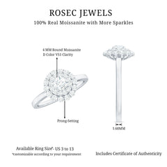 Certified Round Moissanite Double Halo Engagement Ring