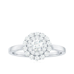 Certified Round Moissanite Double Halo Engagement Ring