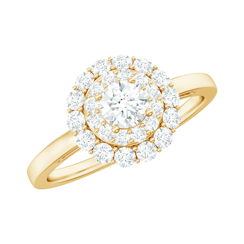 Certified Round Moissanite Double Halo Engagement Ring
