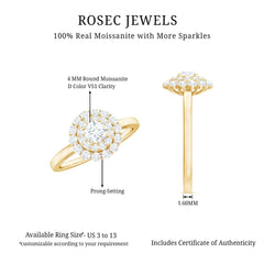 Certified Round Moissanite Double Halo Engagement Ring
