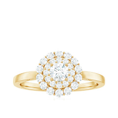 Certified Round Moissanite Double Halo Engagement Ring