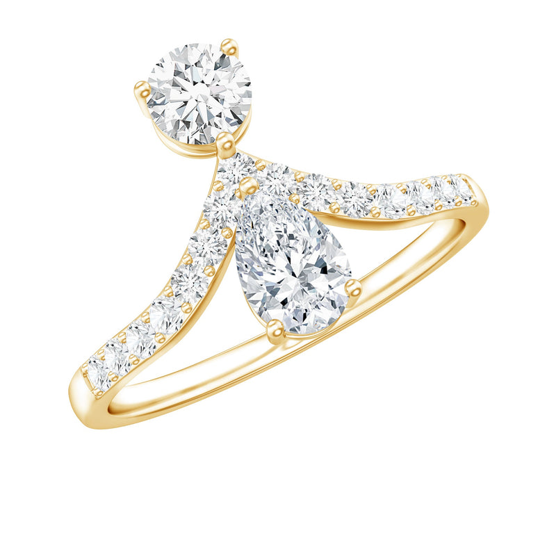 Pear and Round Cut Moissanite Toi et Moi Engagement Ring