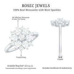 Womens Moissanite Flower Engagement Ring with Certificate