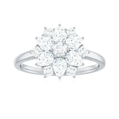Womens Moissanite Flower Engagement Ring with Certificate