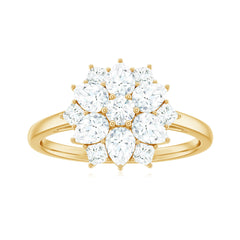 Womens Moissanite Flower Engagement Ring with Certificate