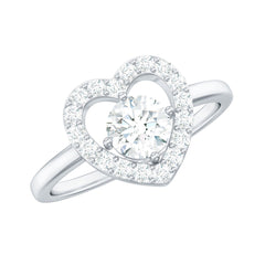 1 CT Round Cut Zircon Heart Engagement Ring with Halo