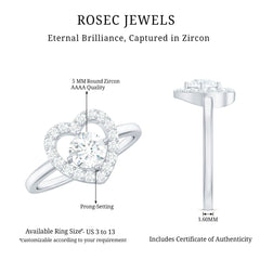 1 CT Round Cut Zircon Heart Engagement Ring with Halo