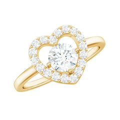 1 CT Round Cut Zircon Heart Engagement Ring with Halo