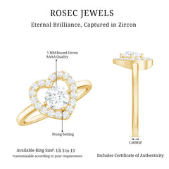 1 CT Round Cut Zircon Heart Engagement Ring with Halo